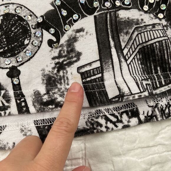 Vintage Take Two Las Vegas Bejeweled Quarter Sleeve Y2K Shirt - Picture 3 of 9